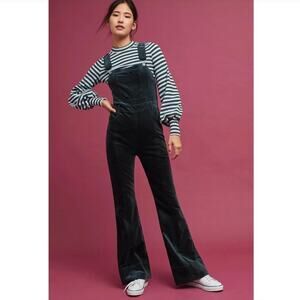Anthropologie Pilcro And The Letterpress Velvet Flare Overalls - Black - Size 29